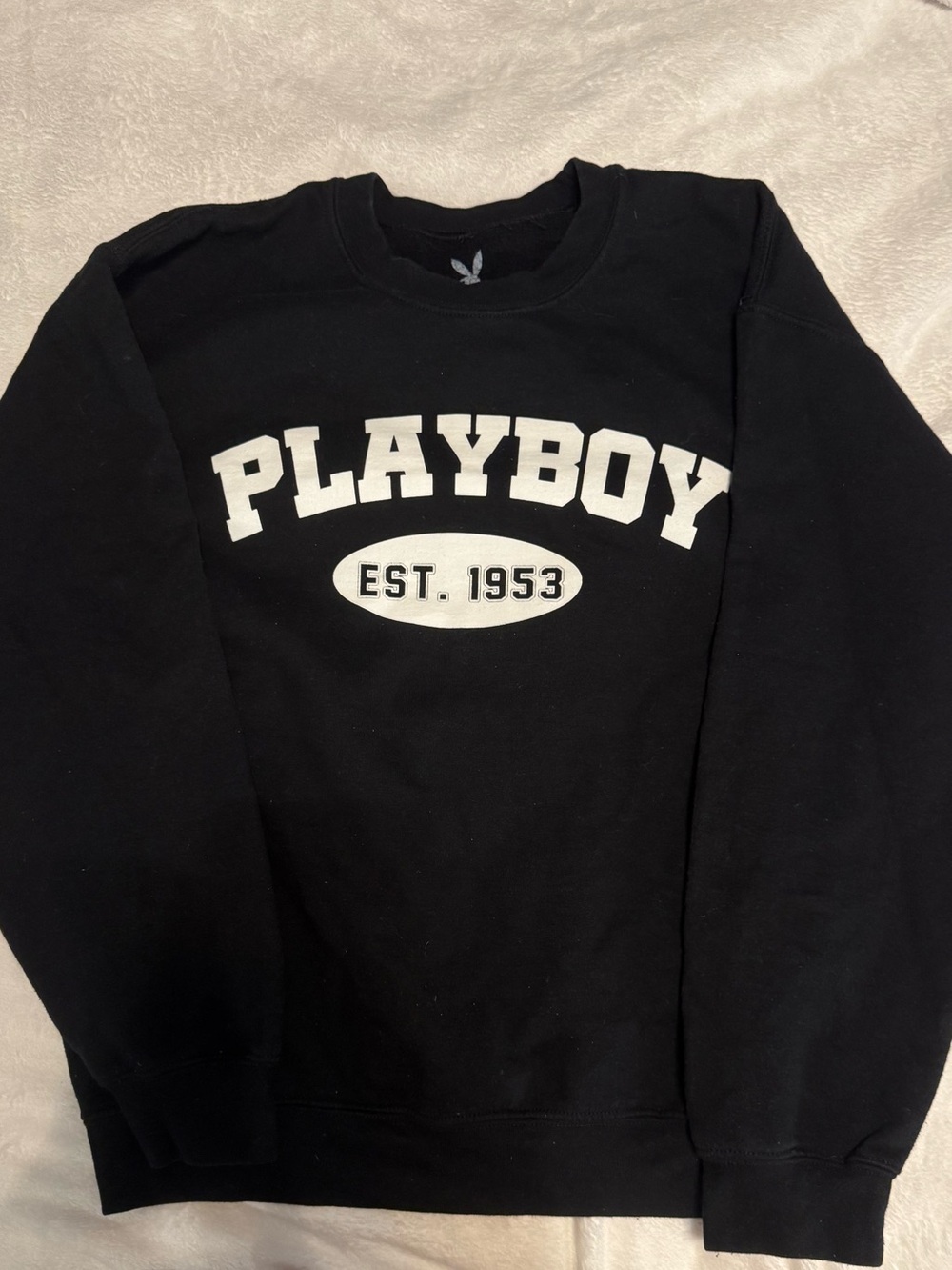 PLAYBOY Black Crewneck Sweatshirt with White Logo